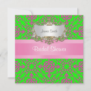 Invitation Vintage Look Pink Lime Grn Damask #3 Fête des mari