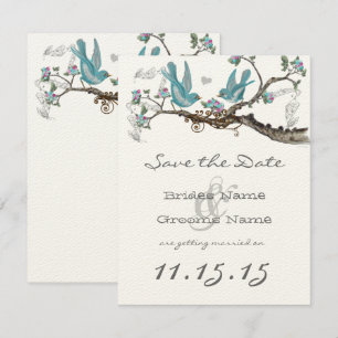 Invitation Vintage Lovebird Aqua Blue & Pink Enregistrer la d