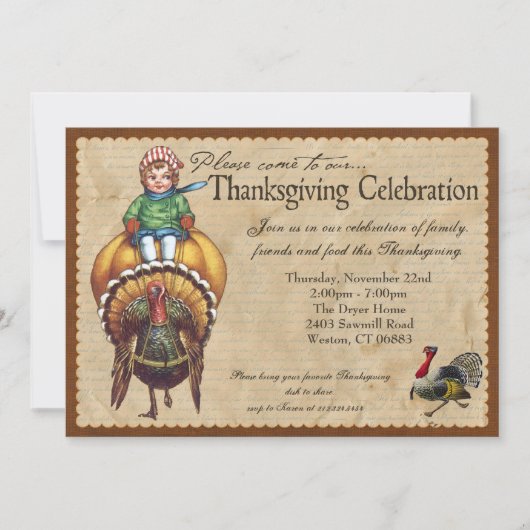 Invitation vintage lunatique de thanksgiving (Devant)