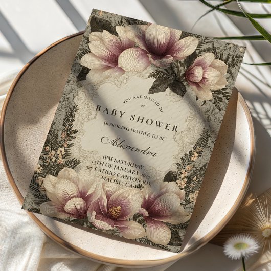 Invitation Vintage Magnolia Baby Shower