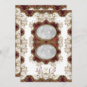 Invitation Vintage mariage bordeaux or (Devant / Derrière)