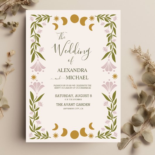 Invitation Vintage Mariage botanique mystique