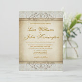 Invitation Vintage Mariage damassé (Debout devant)