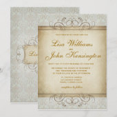 Invitation Vintage Mariage damassé (Devant / Derrière)