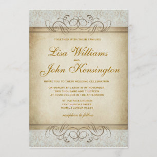 Invitation Vintage Mariage damassé