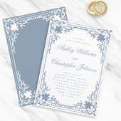 Invitation Vintage Mariage Dusty Bleu Blanc Élégant Script