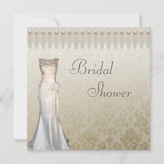 Invitation Vintage mariage Gown Pearls Fête des mariées dente (Devant)