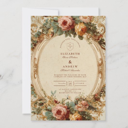 Invitation Vintage Mariage Rose baroque (Devant)