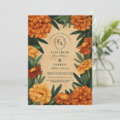 Invitation Vintage Marigold Botanique Campagne Mariage (Debout devant)
