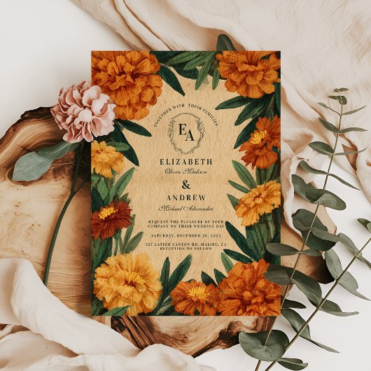 Invitation Vintage Marigold Botanique Campagne Mariage