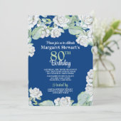 Invitation Vintage Marine White Roses 80e anniversaire Invita (Debout devant)