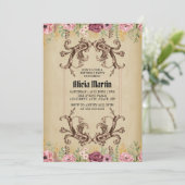 Invitation Vintage Maroon Gold Flora Parchment Anniversaire (Debout devant)