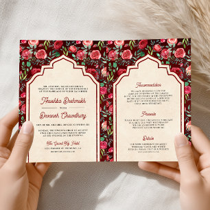 Invitation Vintage Maroon Red Roses Floral Indien Mariage