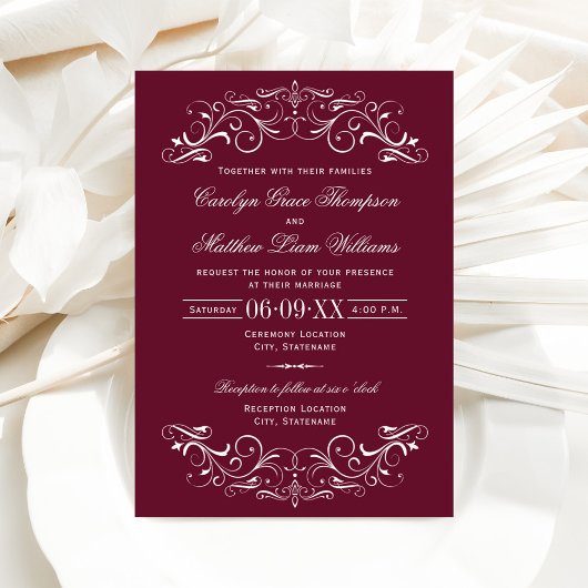 Invitation Vintage marron et Mariage argenté