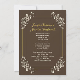 Invitation Vintage Marron Ivoire Or Tourbillons Après Mariage