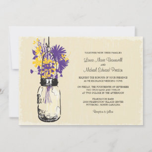 Invitation Vintage Mason Jar et Mariage Fleur sauvage