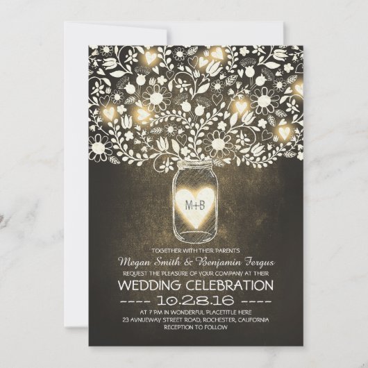 Invitation vintage mason jarre floral mariage (Devant)