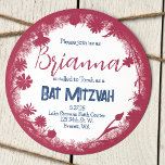 Invitation Vintage Mauve rose, bleu marine Bat mitzvah rustiq<br><div class="desc">Ce design rond unique avec des fleurs sauvages roses mauves est attrayant avec un motif floral bleu marine sur le dos. Modifiez facilement le texte et transférez cette conception aux étiquettes et aux signes. Cette nuance de rose est polyvalente pour les thèmes de couleur rose pâle, rose rose ou mauve...</div>