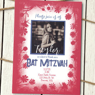 Invitation Vintage Mauve Rose Marine Blue Bat mitzvah Photo