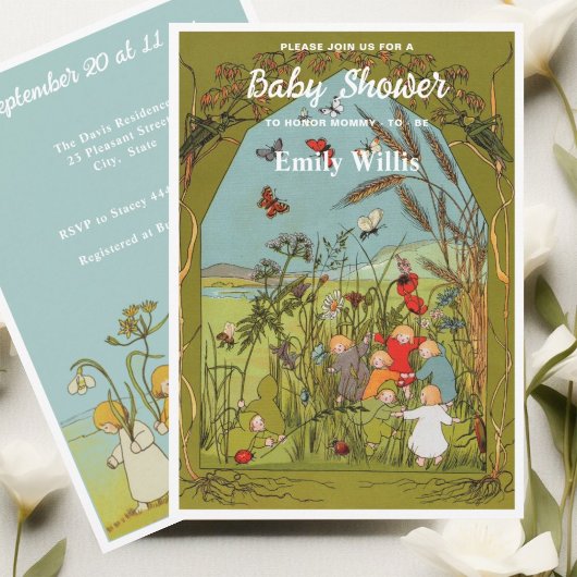 Invitation Vintage Meadow Babies Story Livre Douche
