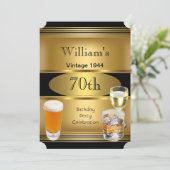 Invitation Vintage Mens 70e Anniversaire Soirée Gold Bière (Debout devant)