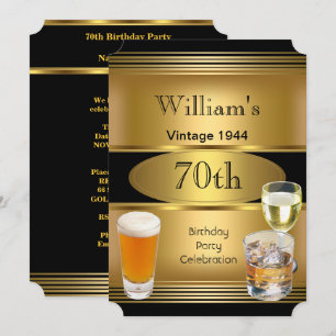 Invitation Vintage Mens 70e Anniversaire Soirée Gold Bière