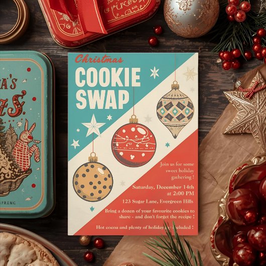 Invitation Vintage Mid-Century Christmas Cookie Swap