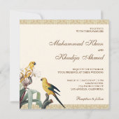 Invitation Vintage mignon perroquets jaunes Mariage musulman (Dos)