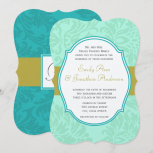 Invitation Vintage Mint Floral victorien Mariage damassé