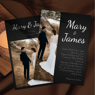 Invitation Vintage monochrome minimaliste Mariage noir et bla