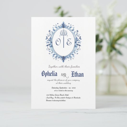 Invitation Vintage Monogram Crest (Debout devant)
