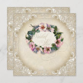 Invitation Vintage Monogramme Dentelle rose sauvage (Devant / Derrière)