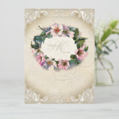 Invitation Vintage Monogramme dentelle rose sauvage tourbillo (Debout devant)