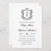 Invitation Vintage Monogramme Mariage noir et blanc (Devant / Derrière)