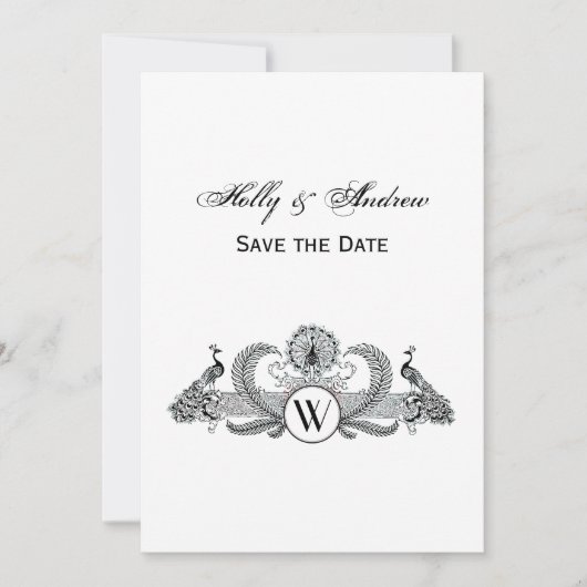 Invitation Vintage Monogramme Paons (Devant)