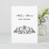 Invitation Vintage Monogramme Paons (Debout devant)