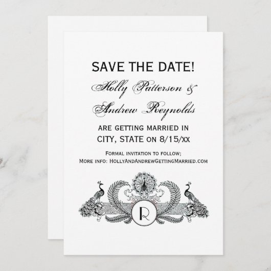 Invitation Vintage Monogramme Paons (Devant / Derrière)