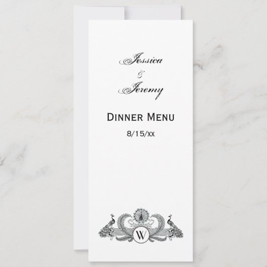 Invitation Vintage Monogramme Paons (Devant)