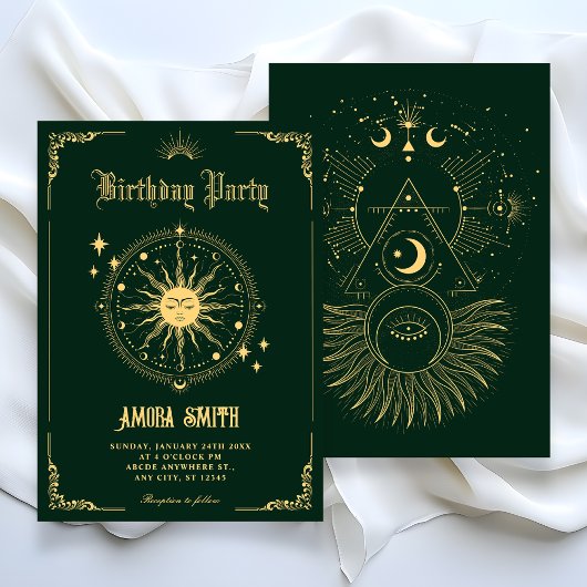 Invitation Vintage Moon Sun boho art symbol birthday