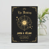 Invitation Vintage Moon Sun boho art symbol wedding (Debout devant)
