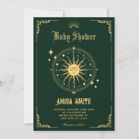 Invitation Vintage Moon Sun symbole d'art boho baby shower (Devant)