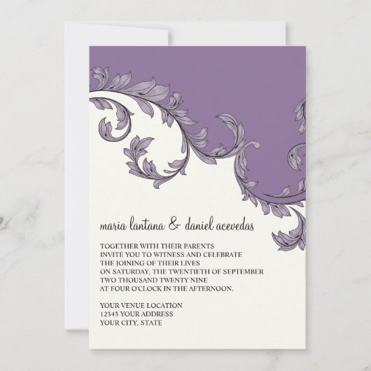 Invitation Vintage Motif de feuille  (Devant)