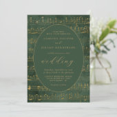 Invitation Vintage Music Manuscript Green Gold Mariage (Debout devant)