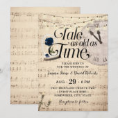 Invitation Vintage Musical Blue Rose Dome Fairytale Mariage (Devant / Derrière)