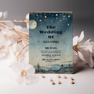 Invitation Vintage Mysical Blue Sun Moon mariage