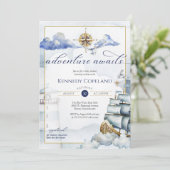 Invitation Vintage Nautical Sailing Adventure Boy Baby shower (Debout devant)