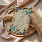 Invitation Vintage Nautical Waves & Rope Wedding