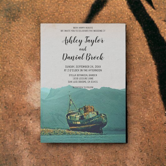Invitation Vintage navire plage de destination