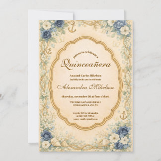 Invitation Vintage Navy Coastal Quinceañera