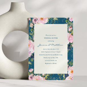 Invitation Vintage Navy et Blush Floral Wedding shower